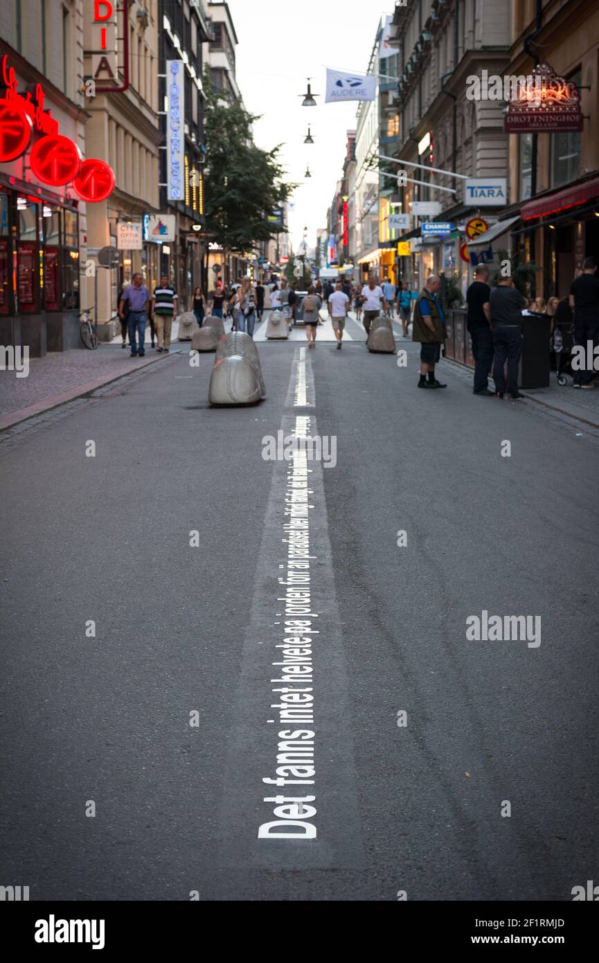 Una citazione da August Strindberg su Drottninggatan, Stoccolma, Svezia. Foto Stock