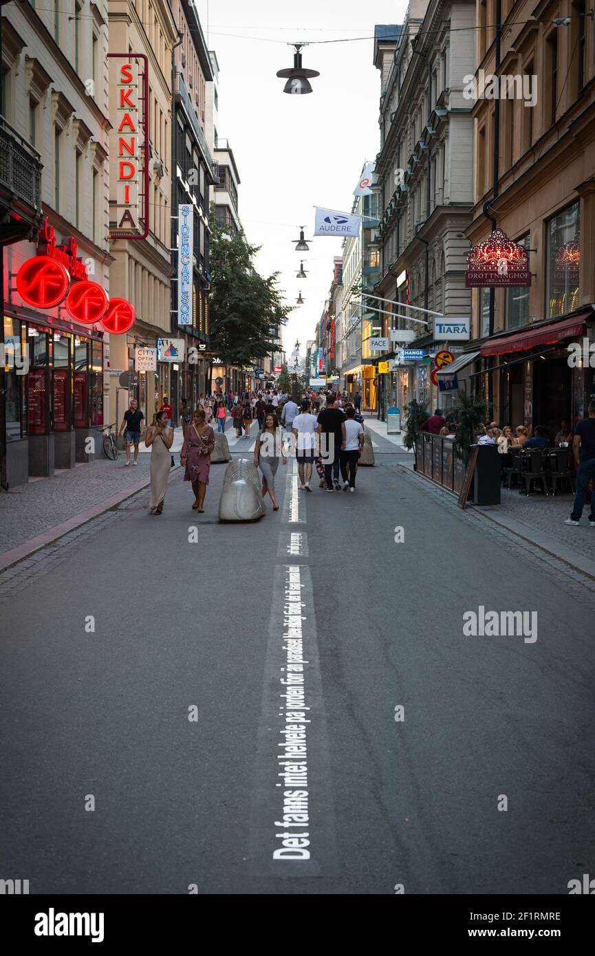 Una citazione da August Strindberg su Drottninggatan, Stoccolma, Svezia. Foto Stock