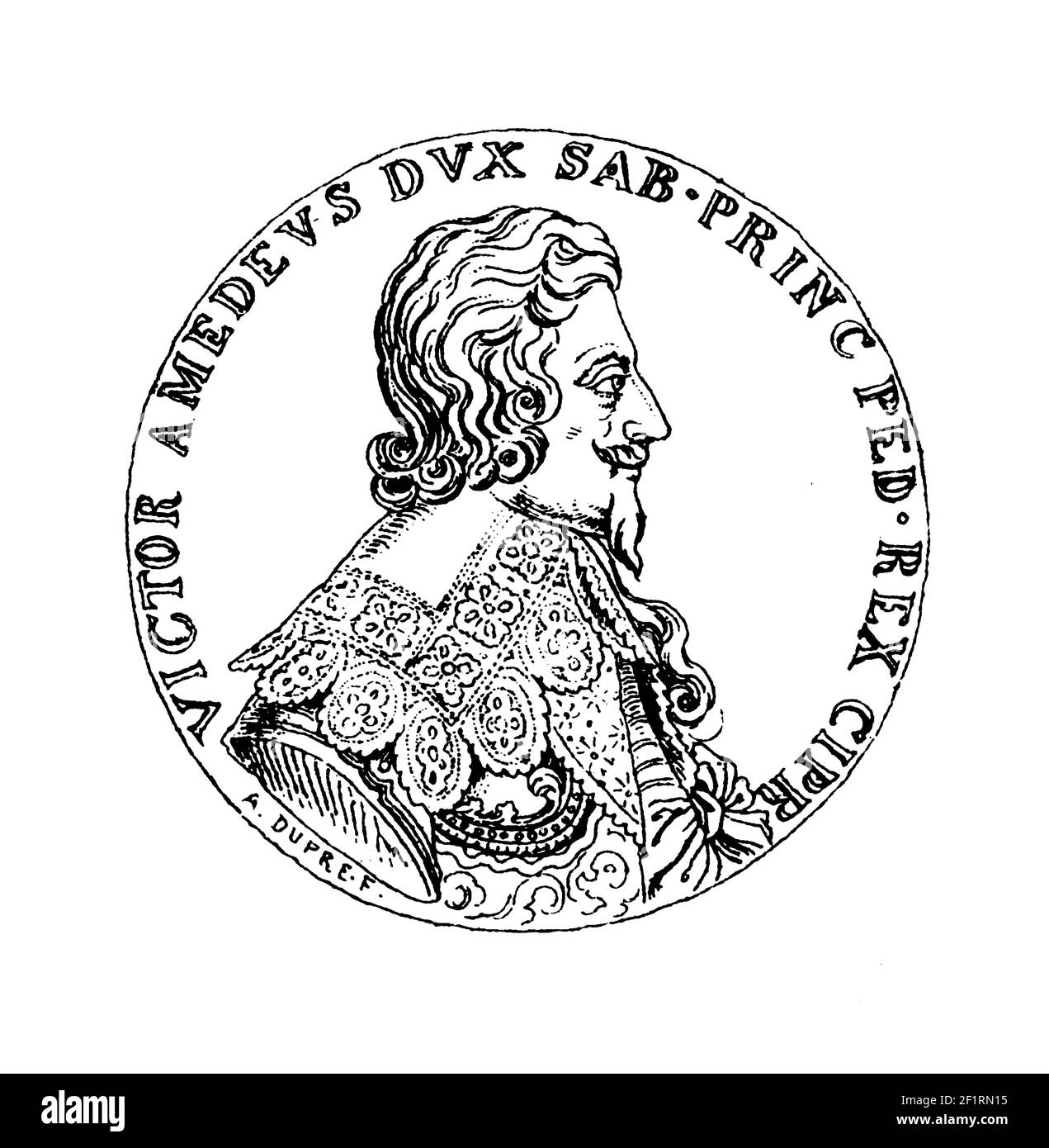 Incisione ottocentesca di un ritratto di Victor Amadeus i, duca di Savoia. È nato l'8 maggio 1587 a Torino e morì il 7 ottobre 1637 anche io Foto Stock