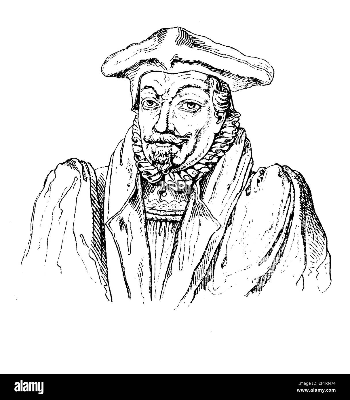 Incisione antica di un ritratto di William Laud, arcivescovo di Canterbury. Nato il 7 ottobre 1573 a Reading, Berkshire, Inghilterra, morì il 7 gennaio Foto Stock
