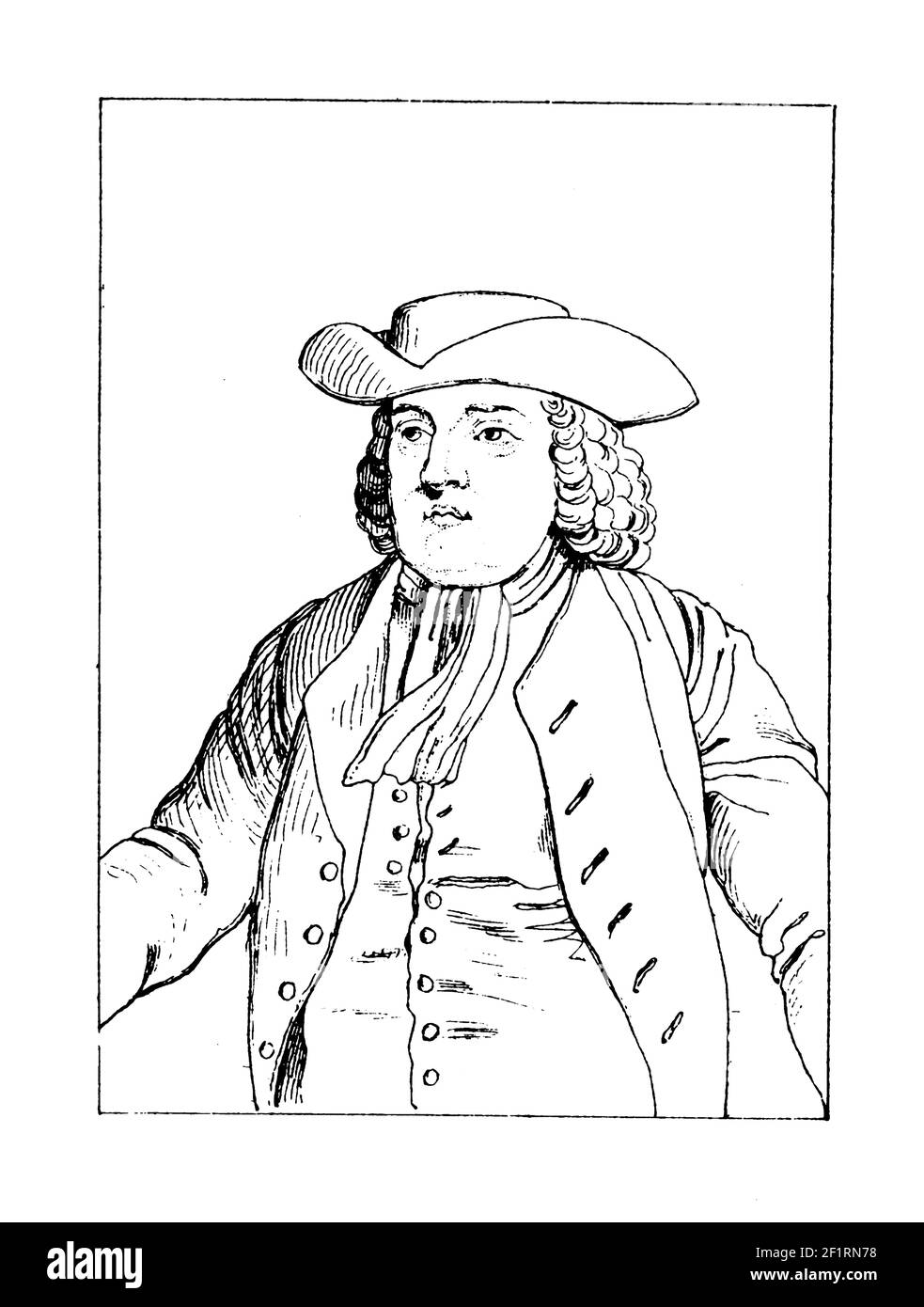 Incisione antica del XIX secolo di un ritratto di William Penn, fondatore inglese della provincia della Pennsylvania. È nato il 14 ottobre 1644 a Lond Foto Stock