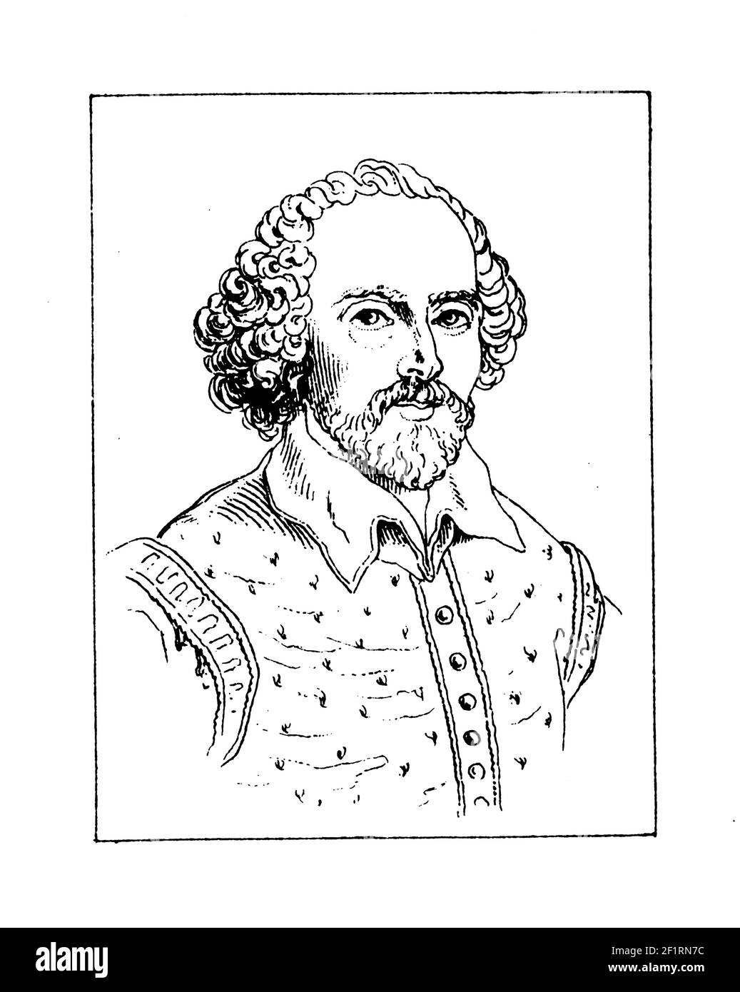Incisione vintage di un ritratto di William Shakespeare, poeta e drammaturgo inglese. È nato il 26 aprile 1564 a Stratford-upon-Avon, Warwickshir Foto Stock