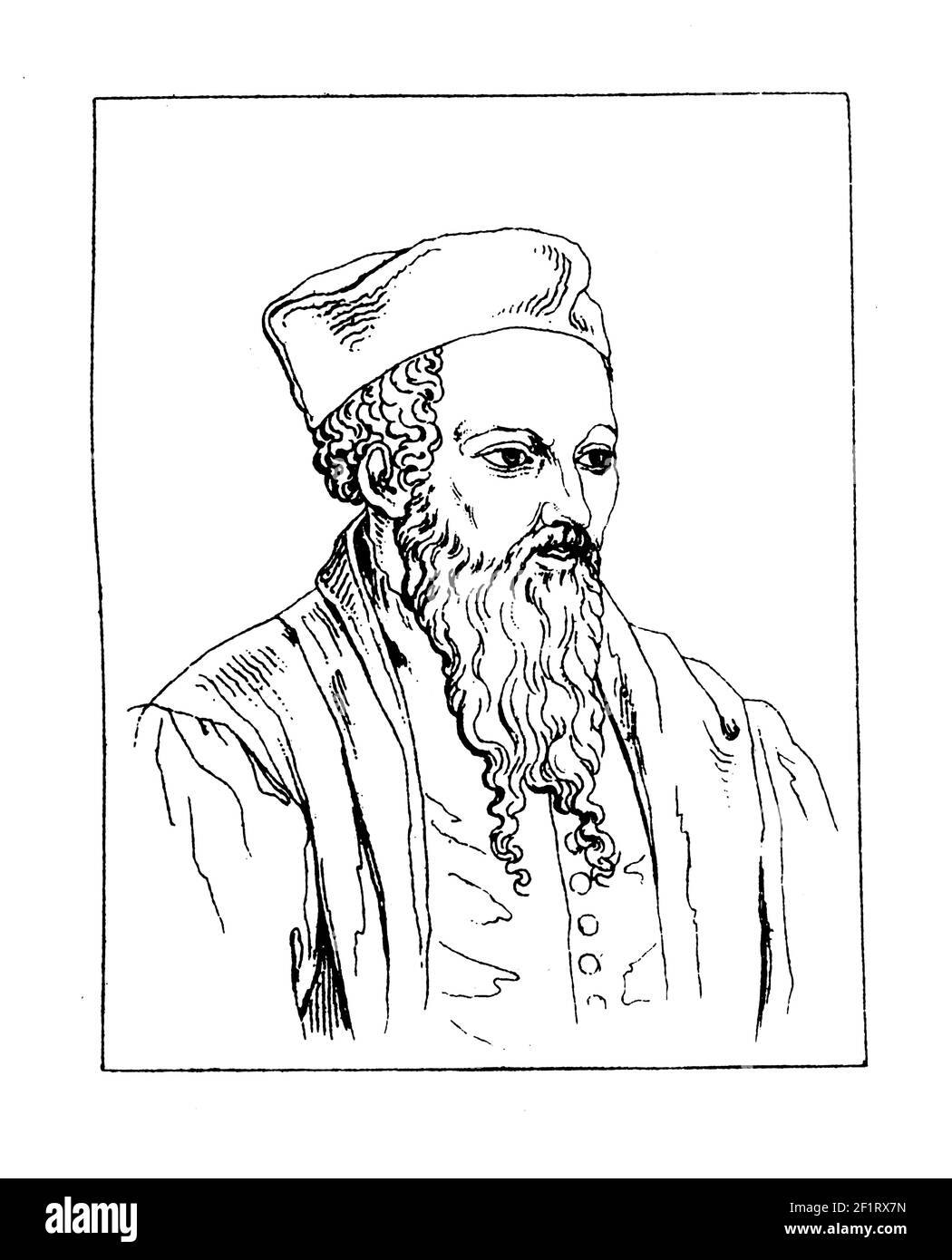 Incisione antica di un ritratto di Clemente Marot, poeta francese. Nato il 23 novembre 1496 a Cahors, in Francia, morì il 12 settembre 1544 a Torino Foto Stock