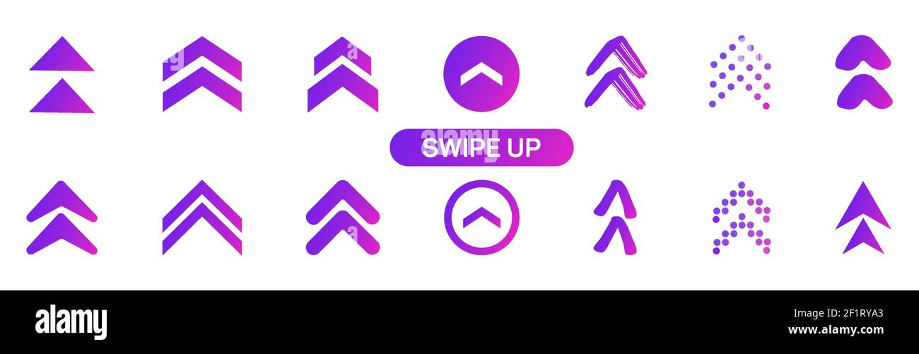 Scorri in alto, set di pulsanti per i social media. Frecce, i pulsanti e le icone sul web per la pubblicità e il marketing sociale in applicazione multimediale. Scorrere o scorri in alto Illustrazione Vettoriale