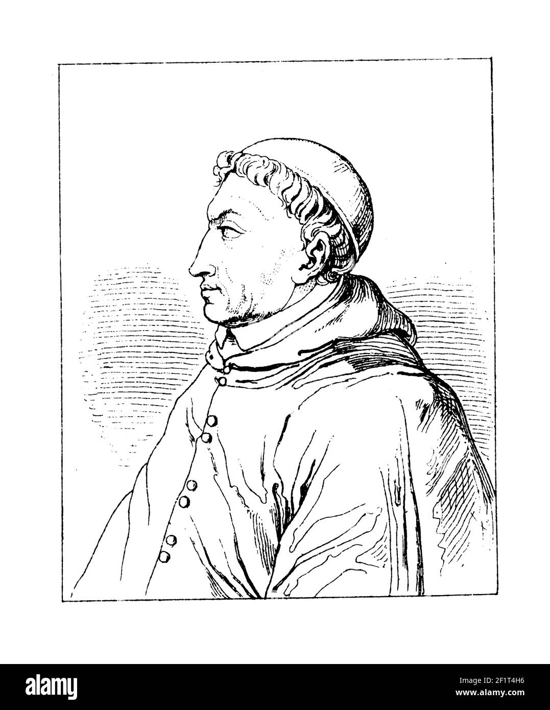 Antica illustrazione del XIX secolo di un ritratto di Francisco Jiménez de Cisneros, cardinale spagnolo e statista. Nato nel 1436 a Torrelaguna, Castiglia Foto Stock