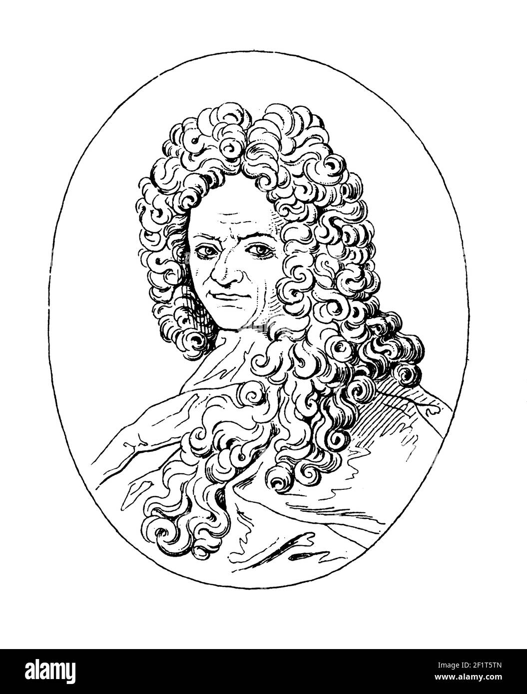 Antica illustrazione del XIX secolo di un ritratto di Gottfried Leibniz, filosofo e matematico tedesco. Leibniz è nato il 1 luglio 1646 a Leibzi Foto Stock