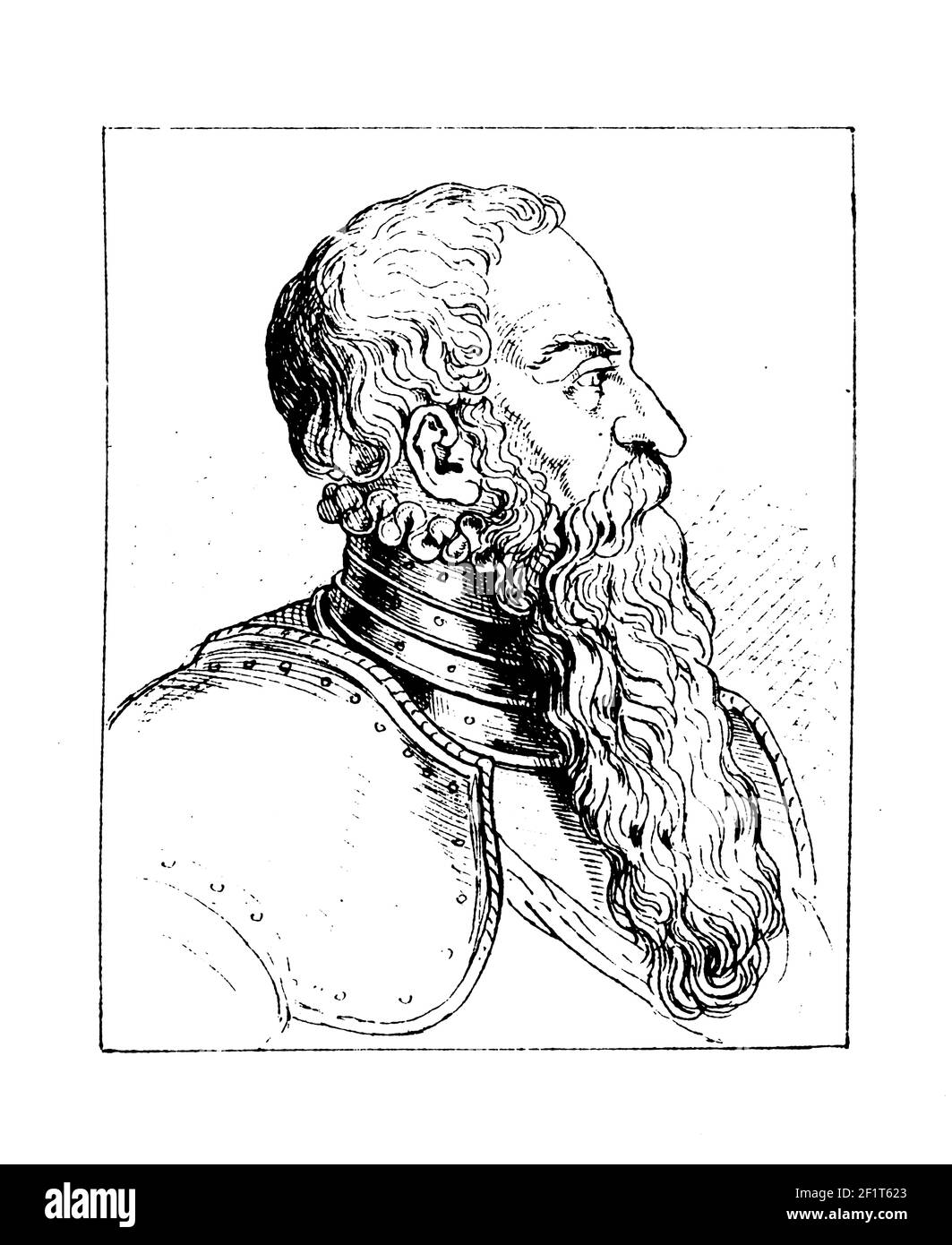 Antica illustrazione di un ritratto di Gustav i, re di Svezia. Nato il 12 maggio 1496 a Lindholmen, Svezia, morì il 29 settembre 1560 a Stoccolma Foto Stock