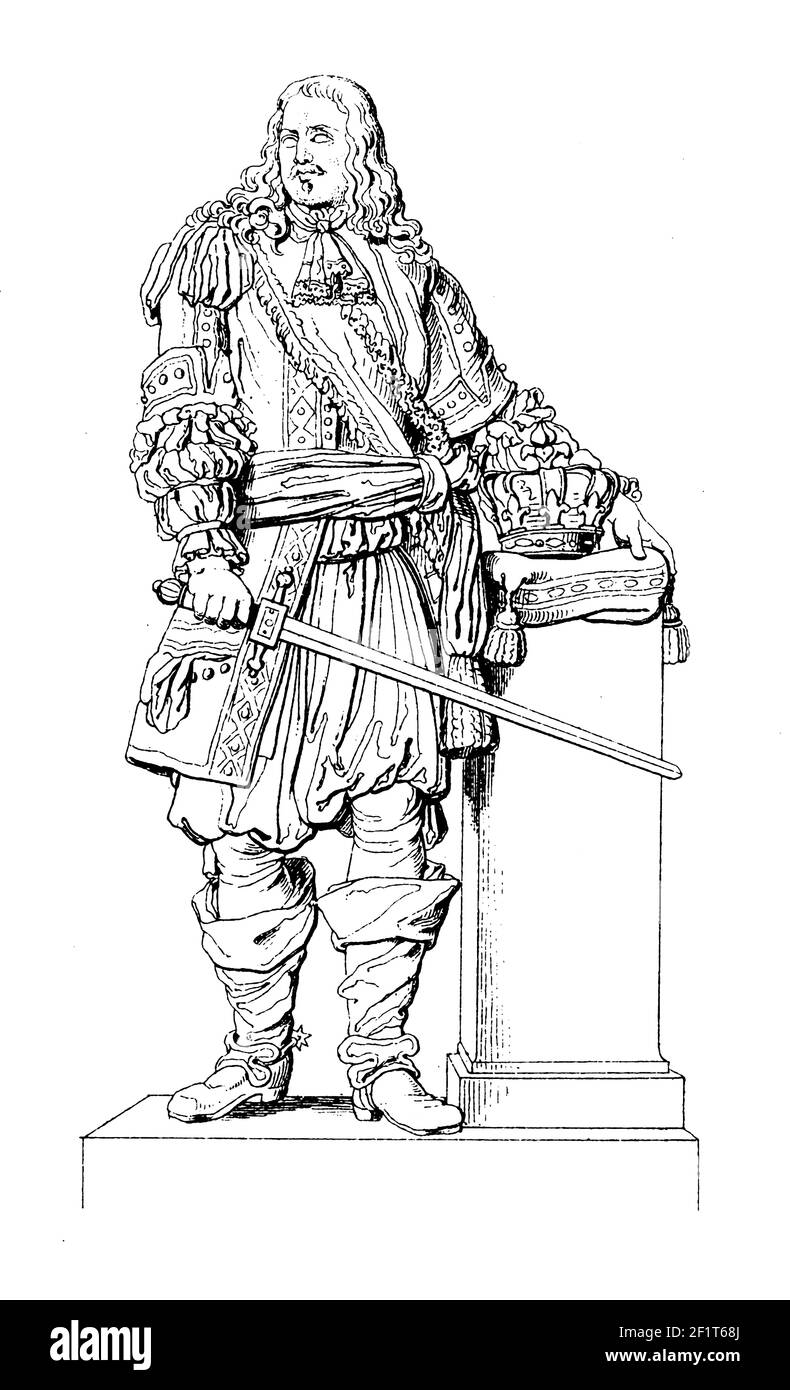 Incisione d'epoca di un ritratto di Henri de la Tour d'Auvergne, Visconte di Turenne e Maresciallo Generale di Francia. Nato il 11 settembre 1611 a Sedan Foto Stock