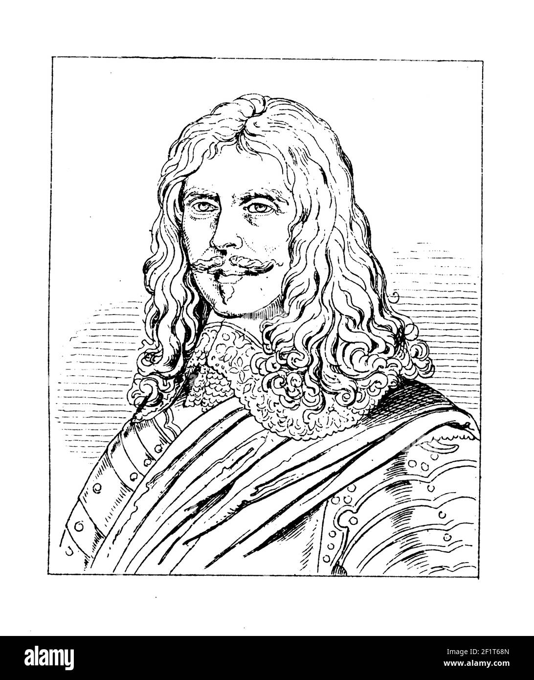 Incisione antica del XIX secolo di un ritratto di Henri de la Tour d'Auvergne, Visconte di Turenne e Maresciallo Generale di Francia. Nato il 11 settembre, Foto Stock