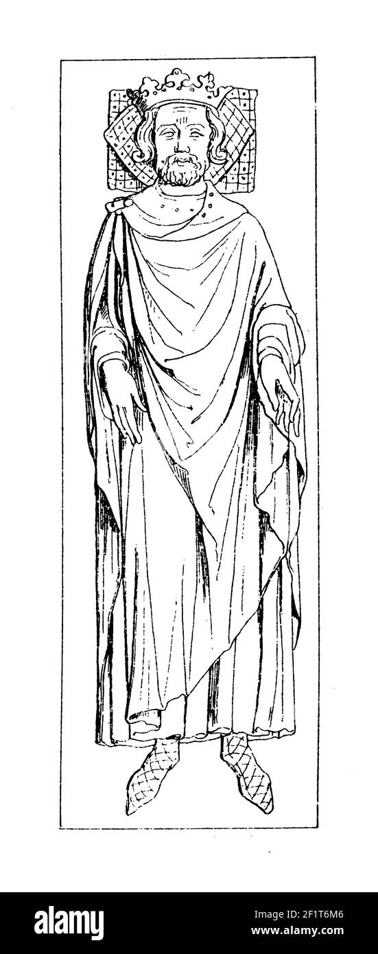 Incisione antica di un ritratto di Enrico III, re d'Inghilterra. È nato il 1 ottobre 1207 a Hampshire, in Inghilterra, e morì il 16 novembre 1272 a W. Foto Stock