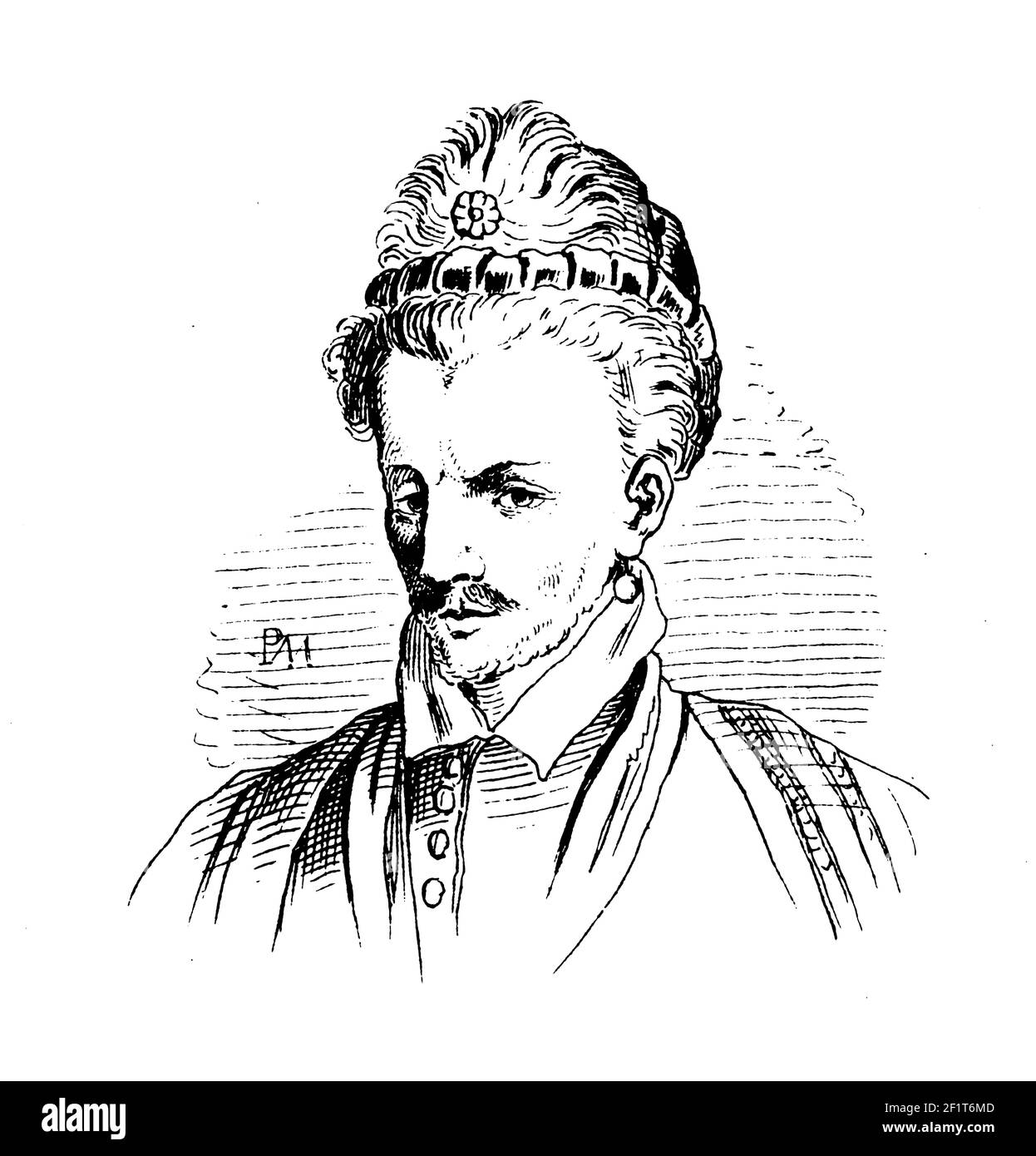 Incisione antica del XIX secolo di un ritratto di Enrico III, re di Francia. È nato il 19 settembre 1551 a Chateau de Fontainebleau, Francia e d Foto Stock