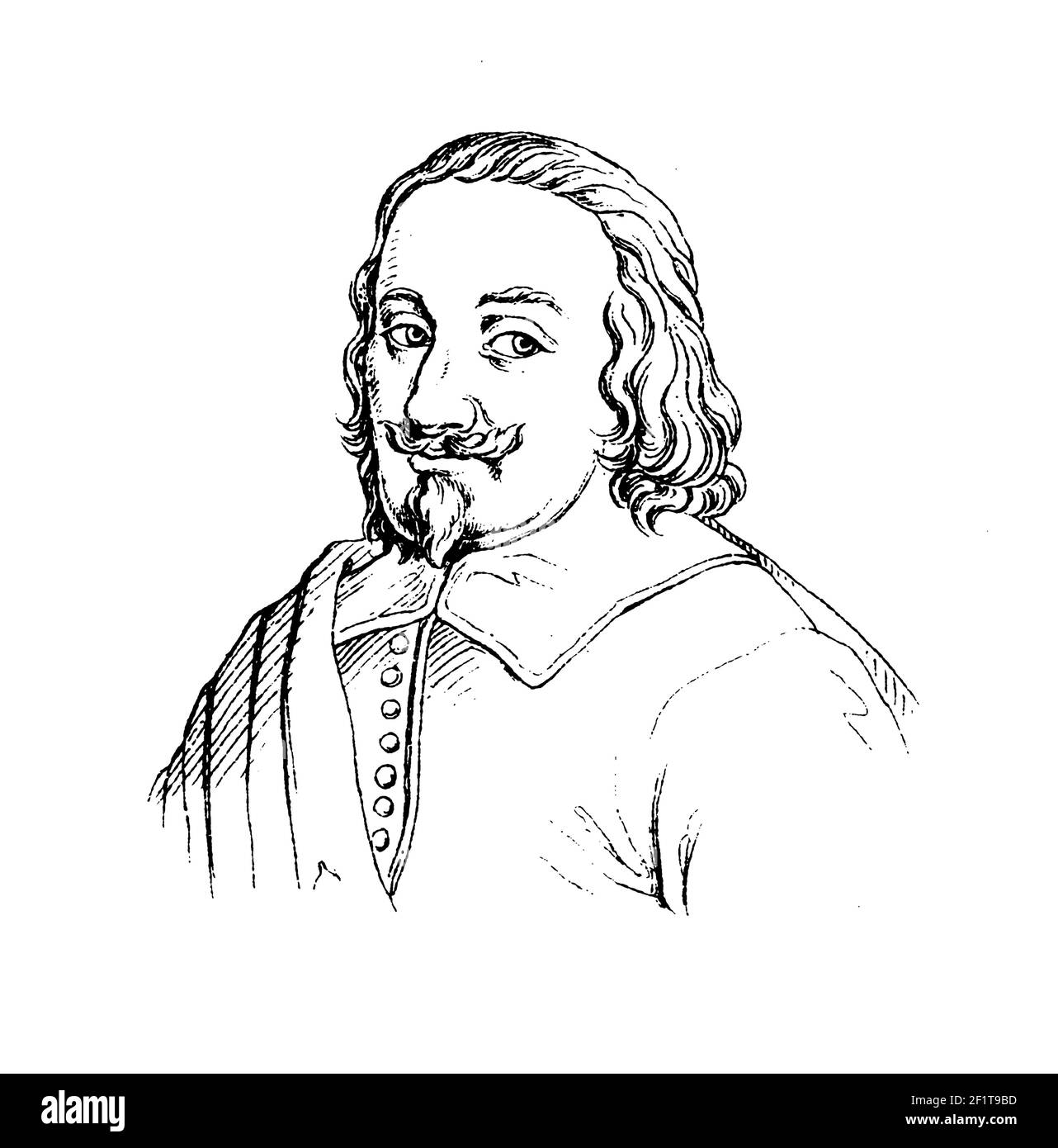 Incisione antica di un ritratto di Johann Freinsheim, studioso e critico tedesco. Nato il 16 novembre 1608 a Ulm, in Germania, è morto Foto Stock