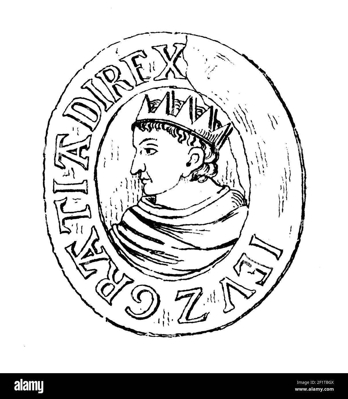 Incisione antica di un ritratto di Luigi IV, re della Francia occidentale. Nato il 10 settembre 920, morì il 30 settembre 954 a Reims, in Francia Foto Stock