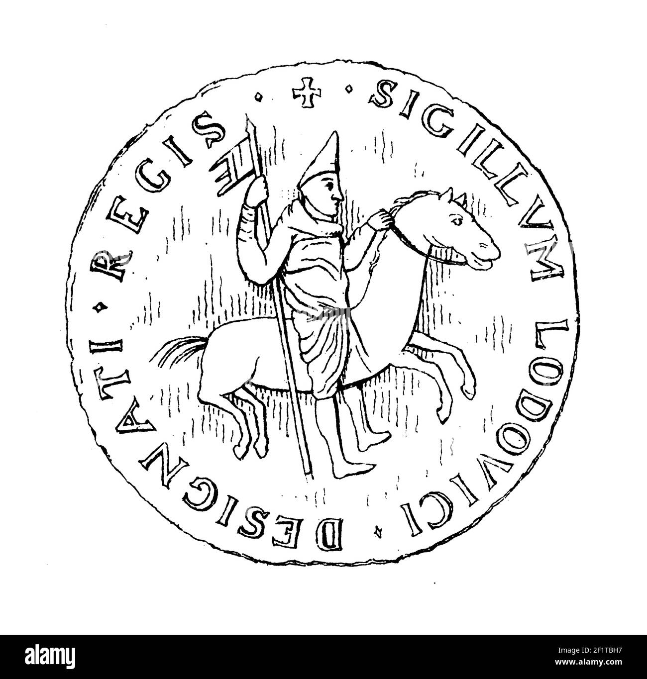 Antica incisione del XIX secolo di un ritratto di Luigi VI, re di Francia. Nato il 1 dicembre 1081 a Parigi, in Francia, morì il 1 agosto 1137 Foto Stock