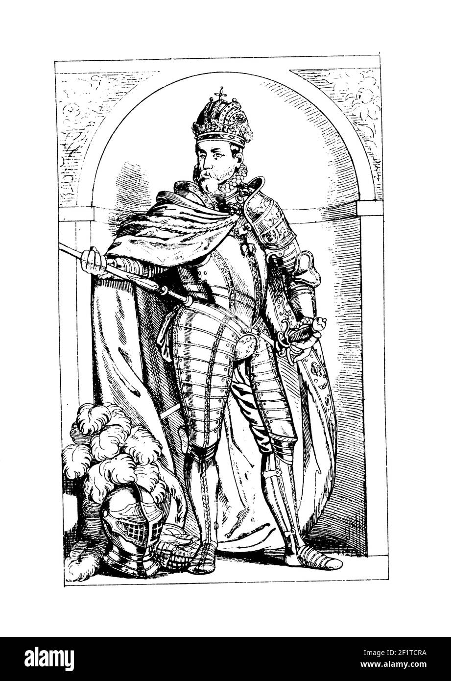 Vintage illustrazione di un ritratto di Massimiliano II, Sacro Romano Imperatore, Re di Boemia e Ungheria. È nato il 31 luglio 1527 a Vienna, Austria Foto Stock