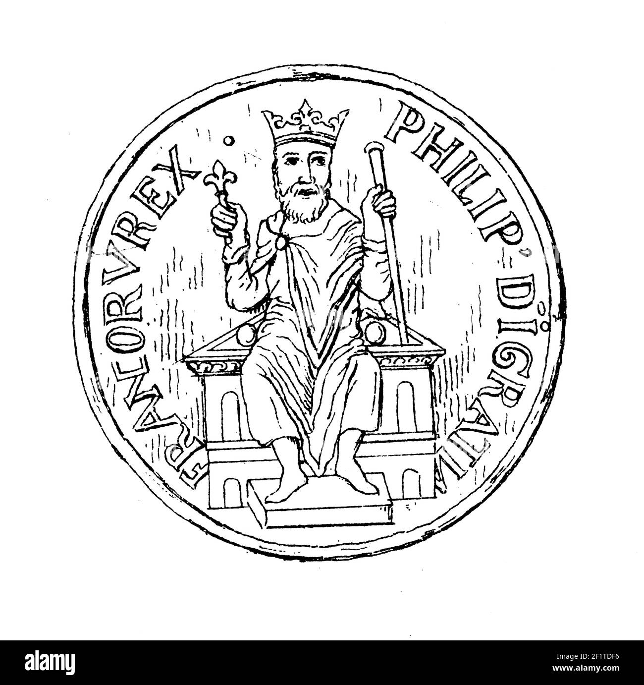 Antica illustrazione del XIX secolo di un ritratto di Filippo i l'amoroso, re di Francia. Nato il 23 maggio 1052, morì il 29 luglio 1108 a Melu Foto Stock