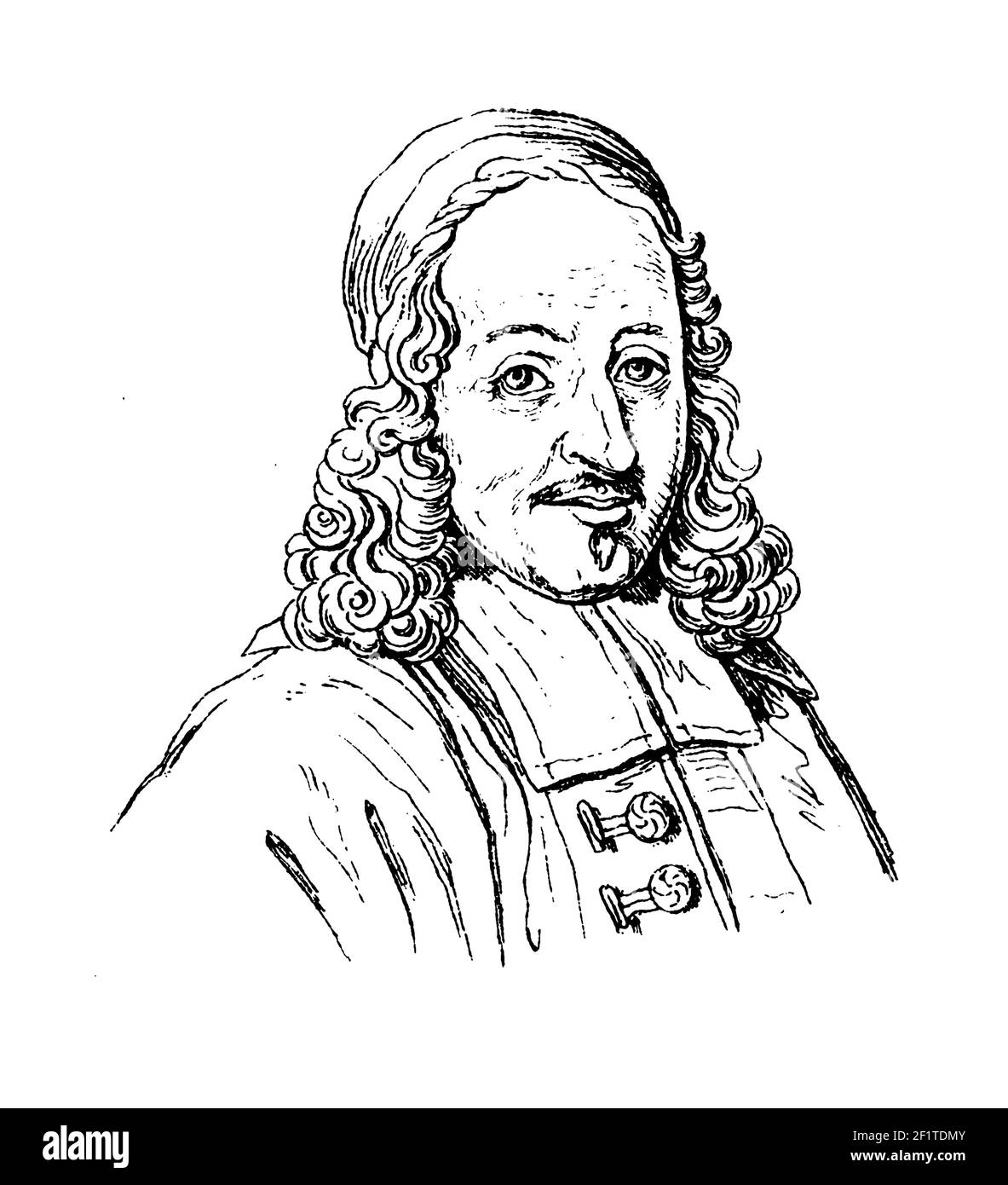 Illustrazione del XIX secolo di un ritratto di Philipp Jakob Sener, teologo cristiano tedesco. È nato il 13 gennaio 1635 a Rappollsweiler, in Alsazia Foto Stock