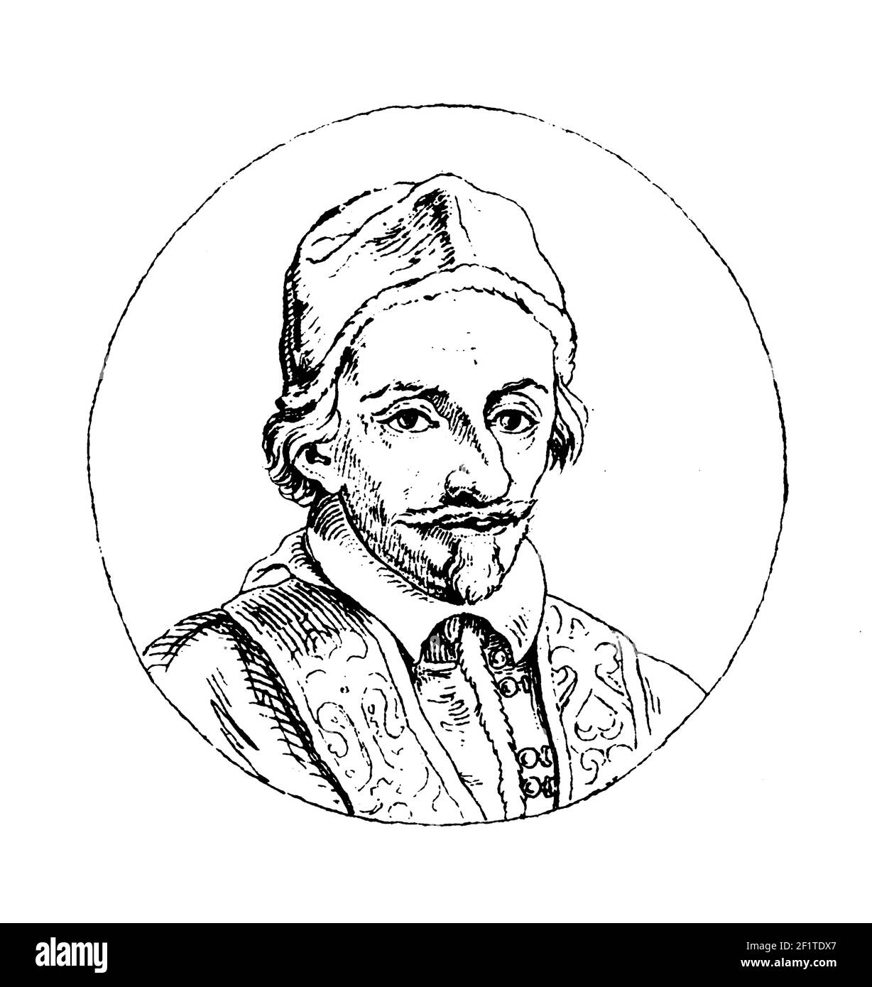 Incisione ottocentesca di un ritratto di Papa Innocenzo XI. Nato il 16 maggio 1611 a Como, Italia, morì il 12 agosto 1689 a Roma. Illus Foto Stock
