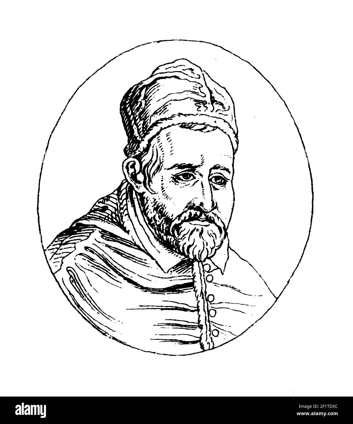 Antica incisione di un ritratto di Papa Paolo V. nato il 17 settembre 1552 a Roma, Italia, morì il 28 gennaio 1621 a Roma. Illustrazione pu Foto Stock