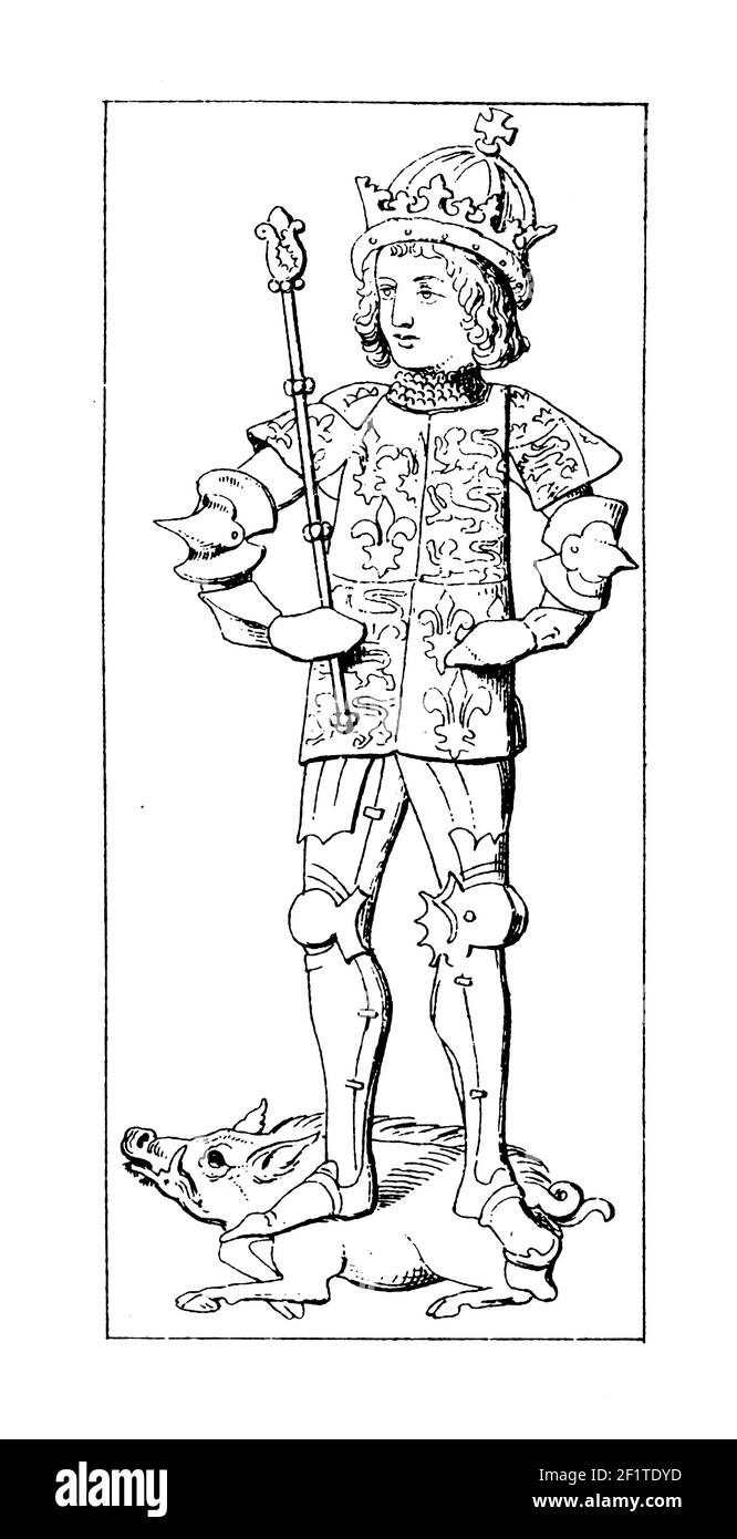 Antica illustrazione di un ritratto di Richard III, re d'Inghilterra. Nato il 2 ottobre 1452 nel Northamptonshire, in Inghilterra, morì il 22 agosto. Foto Stock