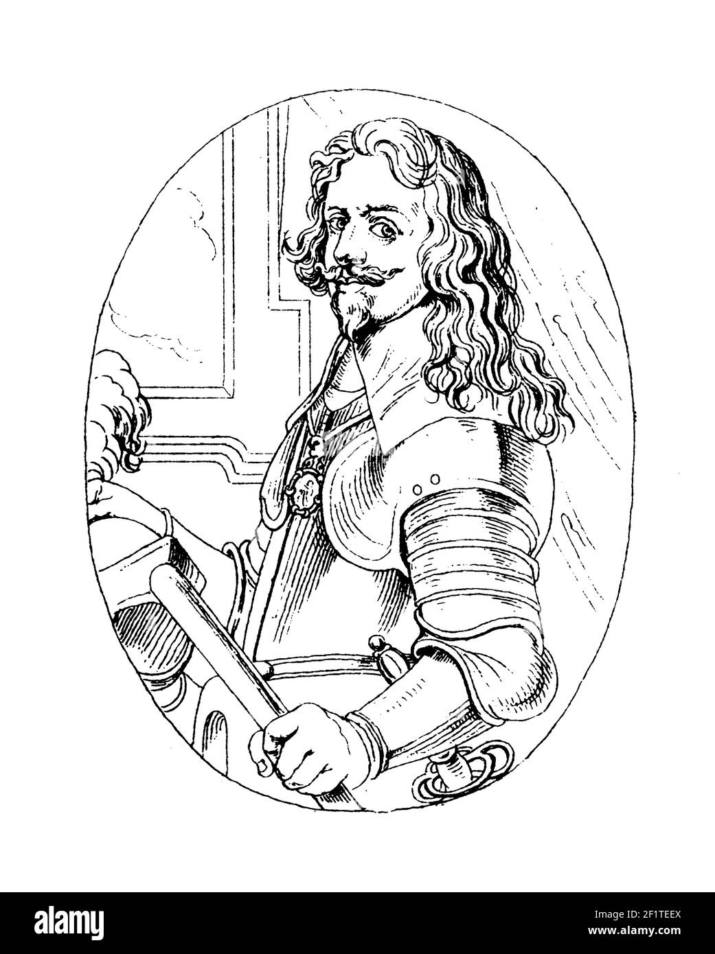 Incisione antica di un ritratto di Tommaso Francesco di Savoia, comandante militare italiano e principe di Carignan. È nato il 21 dicembre 1596 a Turin Foto Stock