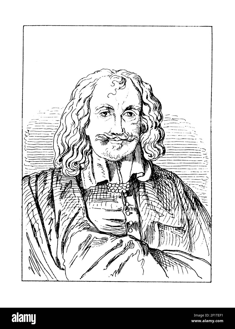 Incisione ottocentesca di un ritratto di Thomas Hobbes, filosofo inglese. Nacque il 5 aprile 1588 a Malmesbury, nel Wiltshire, in Inghilterra, e morì Foto Stock