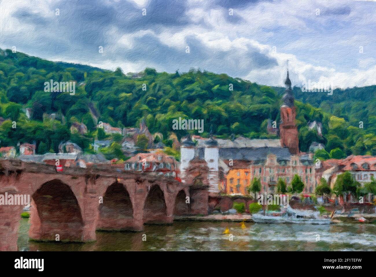 Dipinto digitale a olio del centro storico di Heidelberg Foto Stock