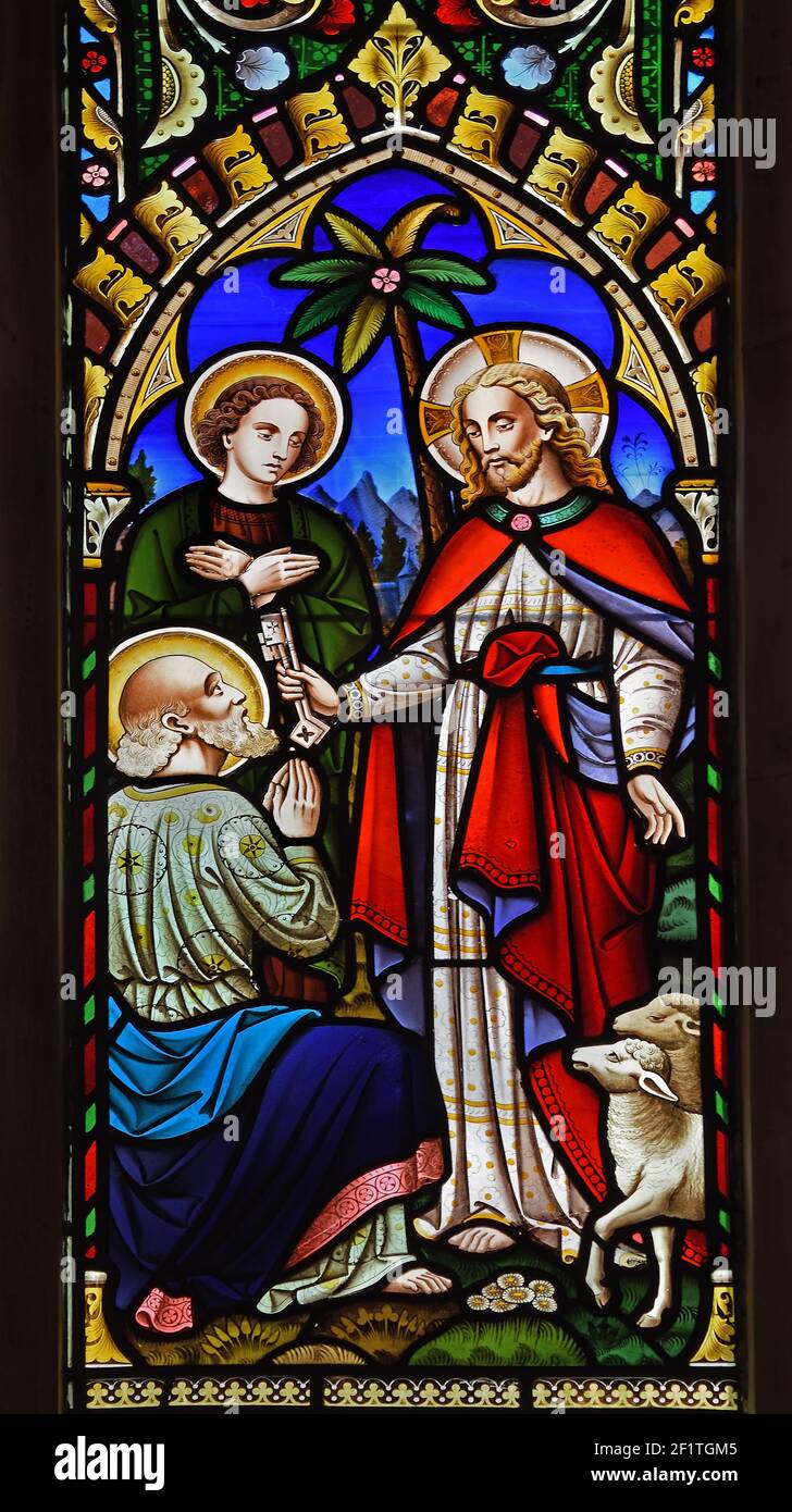 Chiesa Cattedrale, vetrate raffiguranti una scena religiosa, Cristo Montreal, Canada, Canada, Canada, Provincia, Quebec. Foto Stock