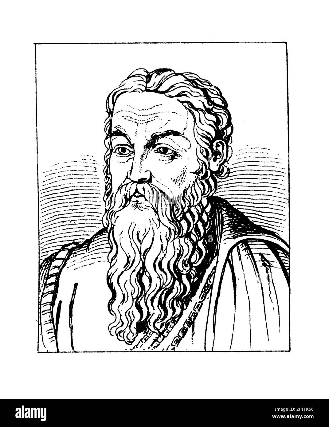 Antica illustrazione di un ritratto di Afonso de Albuquerque, ufficiale navale portoghese e nobiluomo. Nato nel 1453 ad Alhandra, in Portogallo, morì Foto Stock