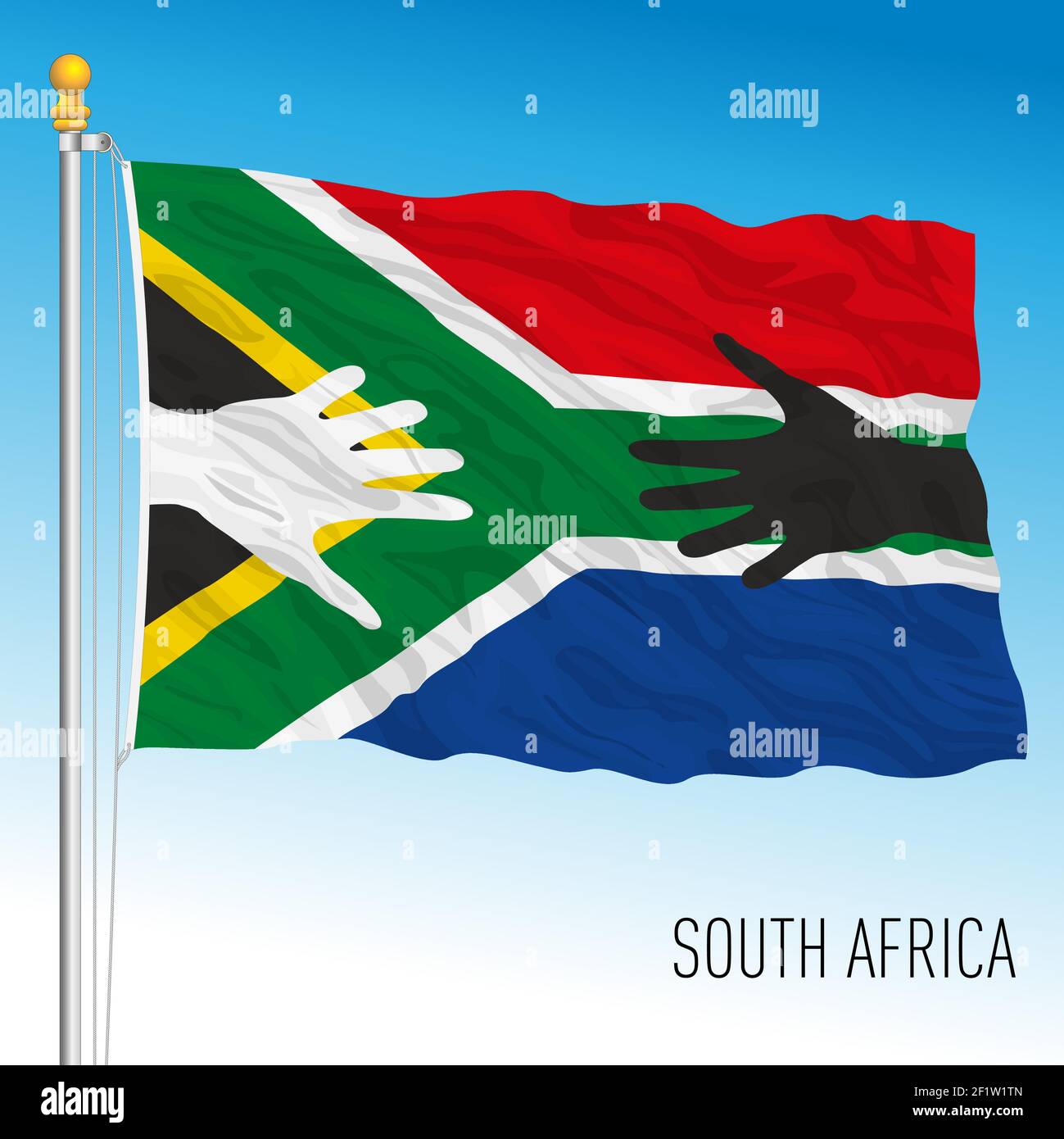 Bandiera fantasy sudafricana con mani bianche e nere, simbolo di fraternità, illustrazione vettoriale Illustrazione Vettoriale