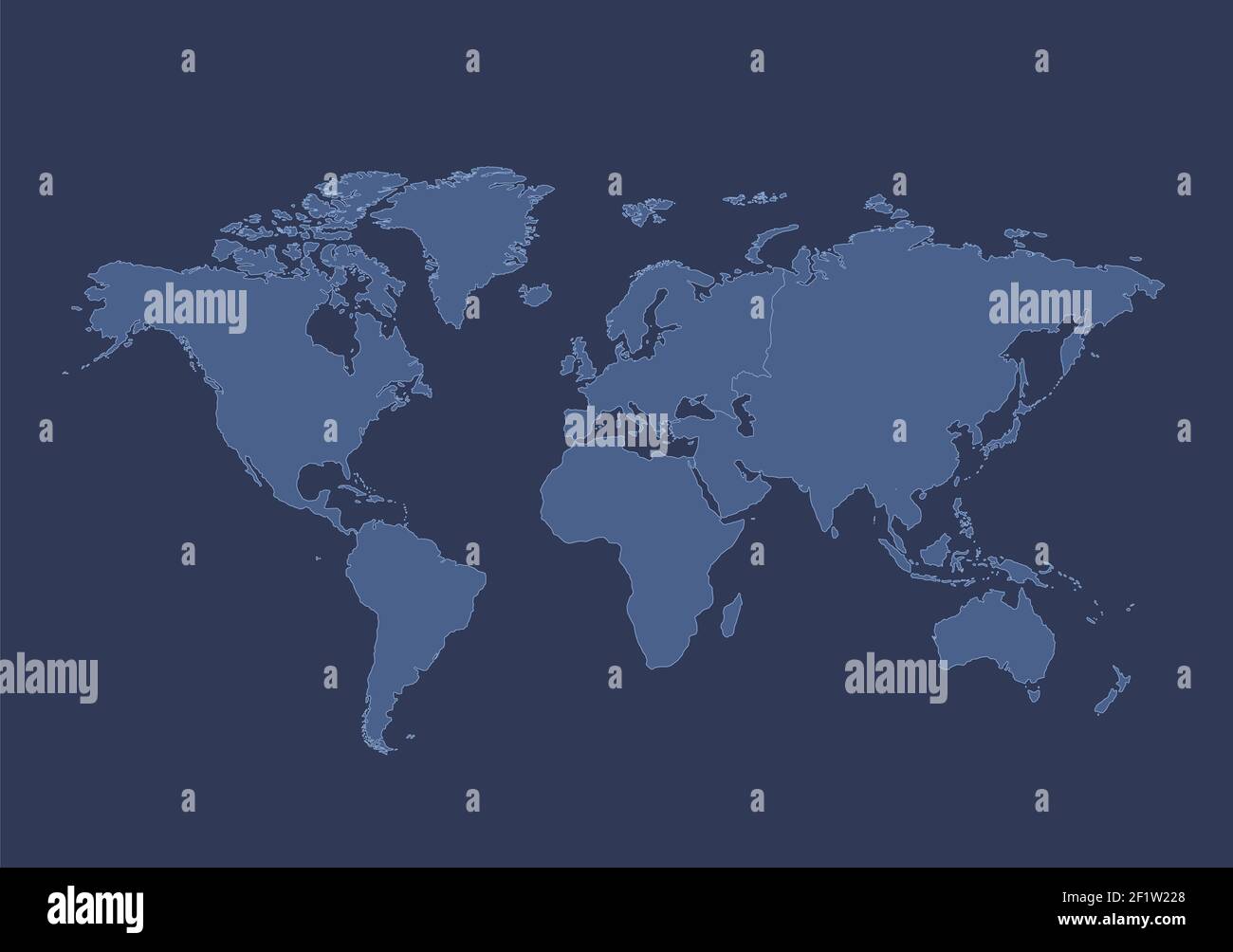 Mappa del mondo, con i nomi dei singoli stati, infografica blu piatto disegno vettore vuoto Foto Stock
