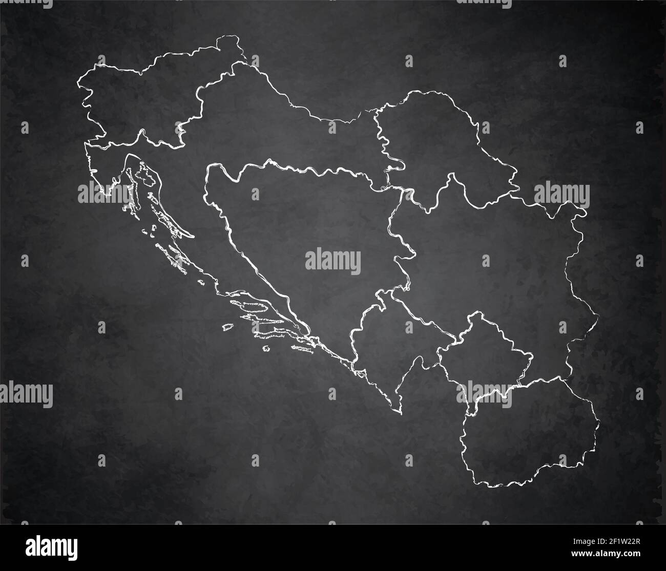 Iugoslavia mappa divisione amministrativa, separa regioni e nomi singole regioni, scheda di disegno lavagna bianca Foto Stock