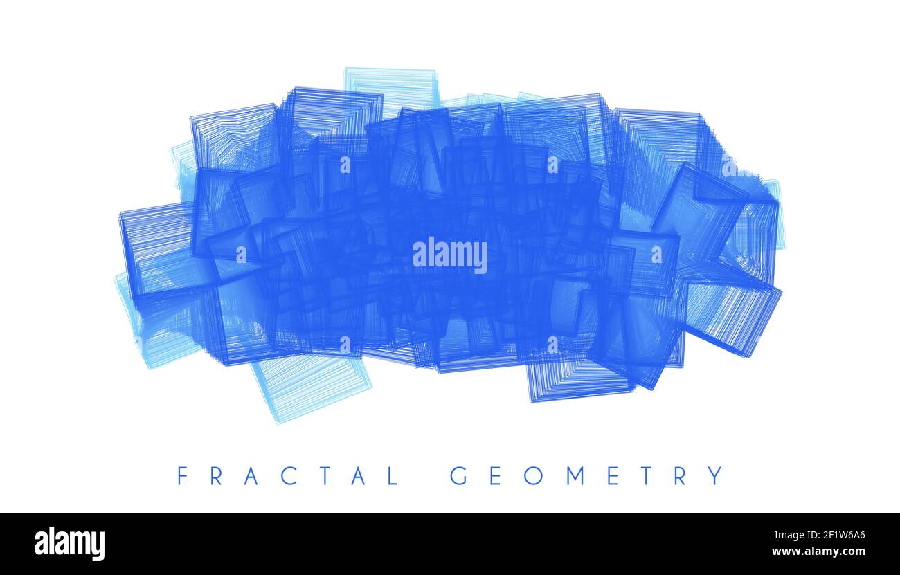 Astrazione geometrica frattale blu reale isolata su sfondo bianco. Grafica vettoriale multidimensionale Illustrazione Vettoriale
