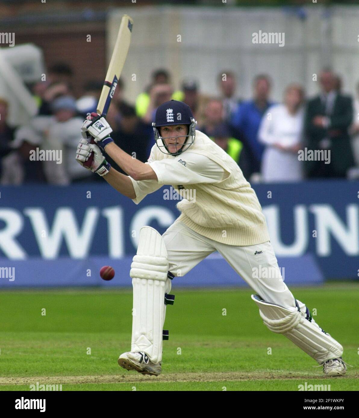 Chris Schofield Cricket giocatore d'Inghilterra, giugno 2000 in azione battendo contro lo Zimbabwe nel secondo Test Match a Trent Bridge Foto Stock