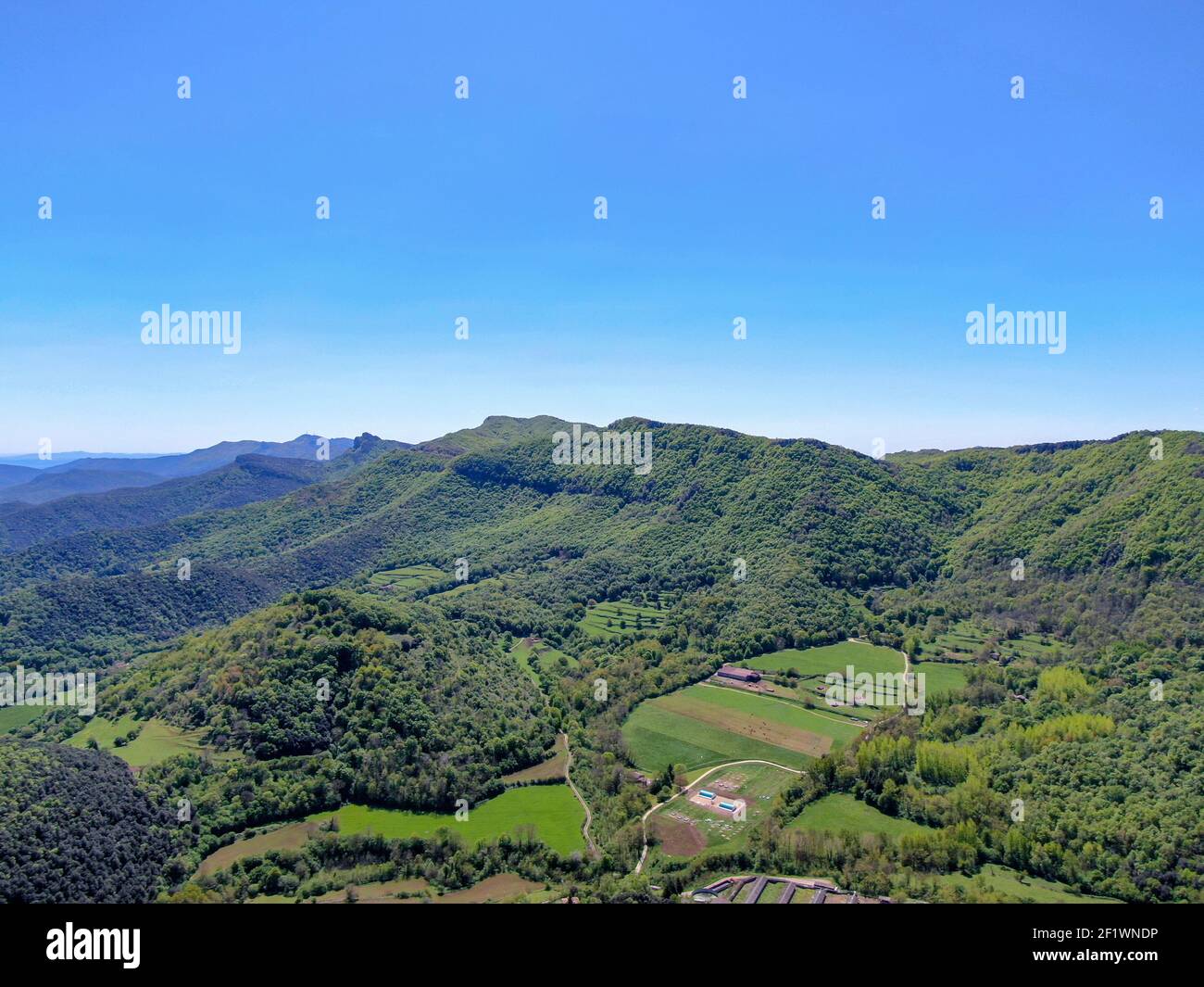 Il Vulcano Santa Margarida è un vulcano estinto della comarca di Garottxa, Catalogna, Spagna. Foto Stock