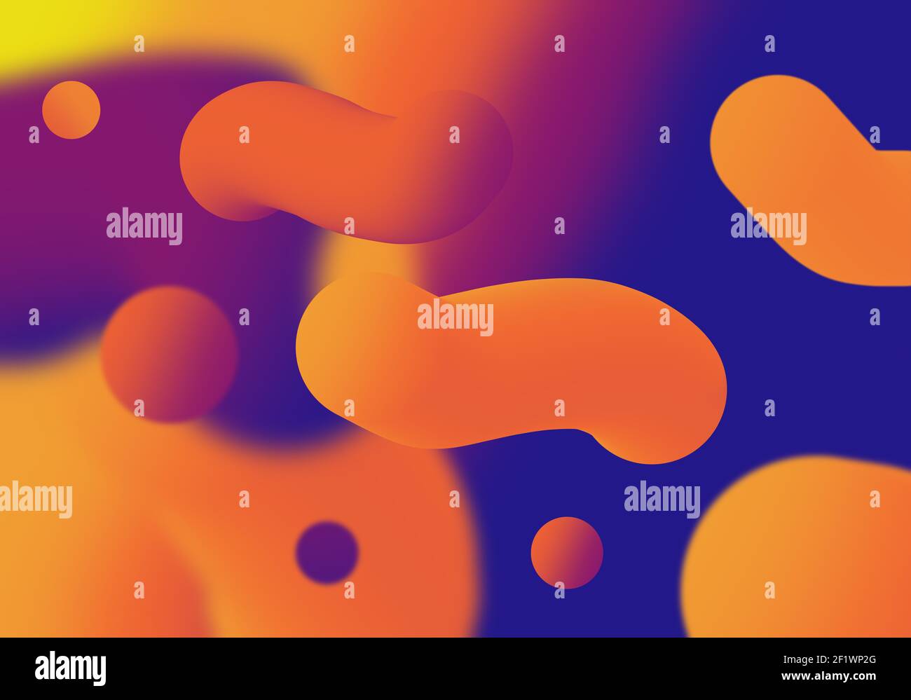 Fluido astratto con sfondo di elementi arancione, viola, viola e ultramarina Foto Stock