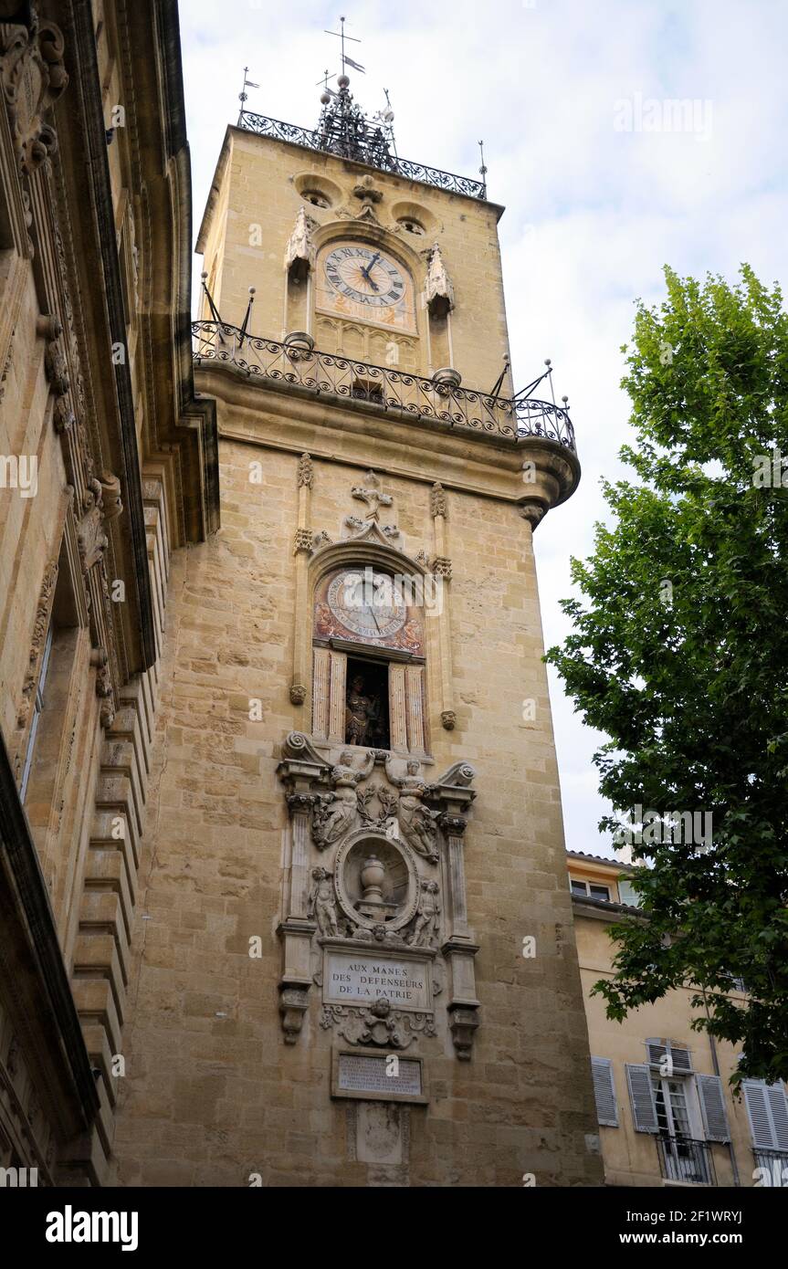 Torre dell'Orologio, Place de l'Hotel de Ville, Aix en Provence, Francia Foto Stock