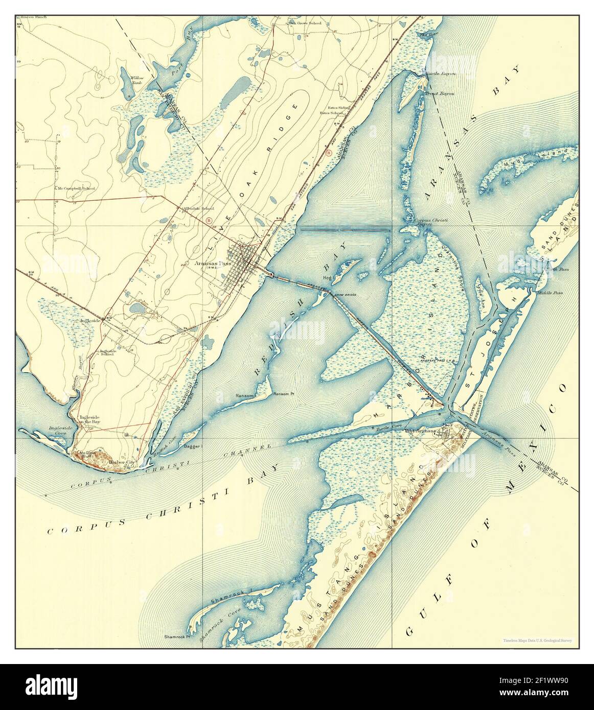 Aransas Pass, Texas, mappa 1925, 1:62500, Stati Uniti d'America da Timeless Maps, dati U.S. Geological Survey Foto Stock