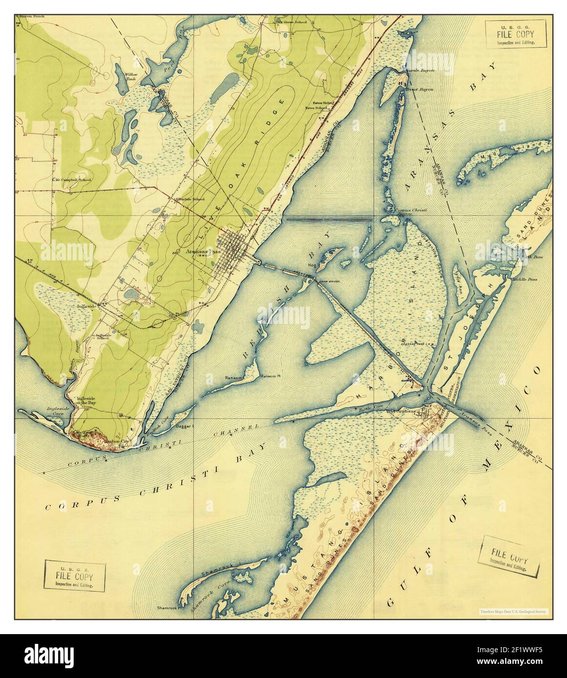 Aransas Pass, Texas, mappa 1925, 1:62500, Stati Uniti d'America da Timeless Maps, dati U.S. Geological Survey Foto Stock