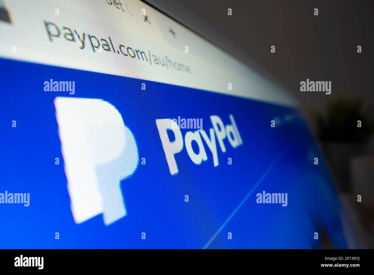 Vista ravvicinata del logo PayPal sul suo sito Web Foto Stock