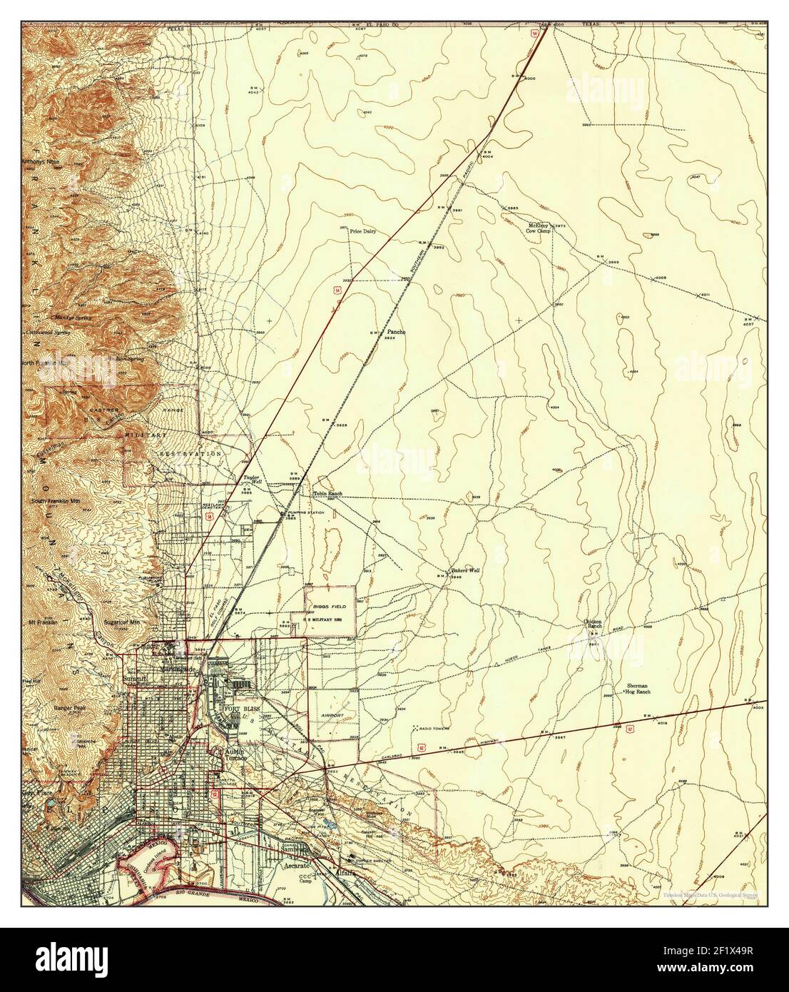 Fort Bliss, Texas, mappa 1942, 1:62500, Stati Uniti d'America da Timeless Maps, dati U.S. Geological Survey Foto Stock