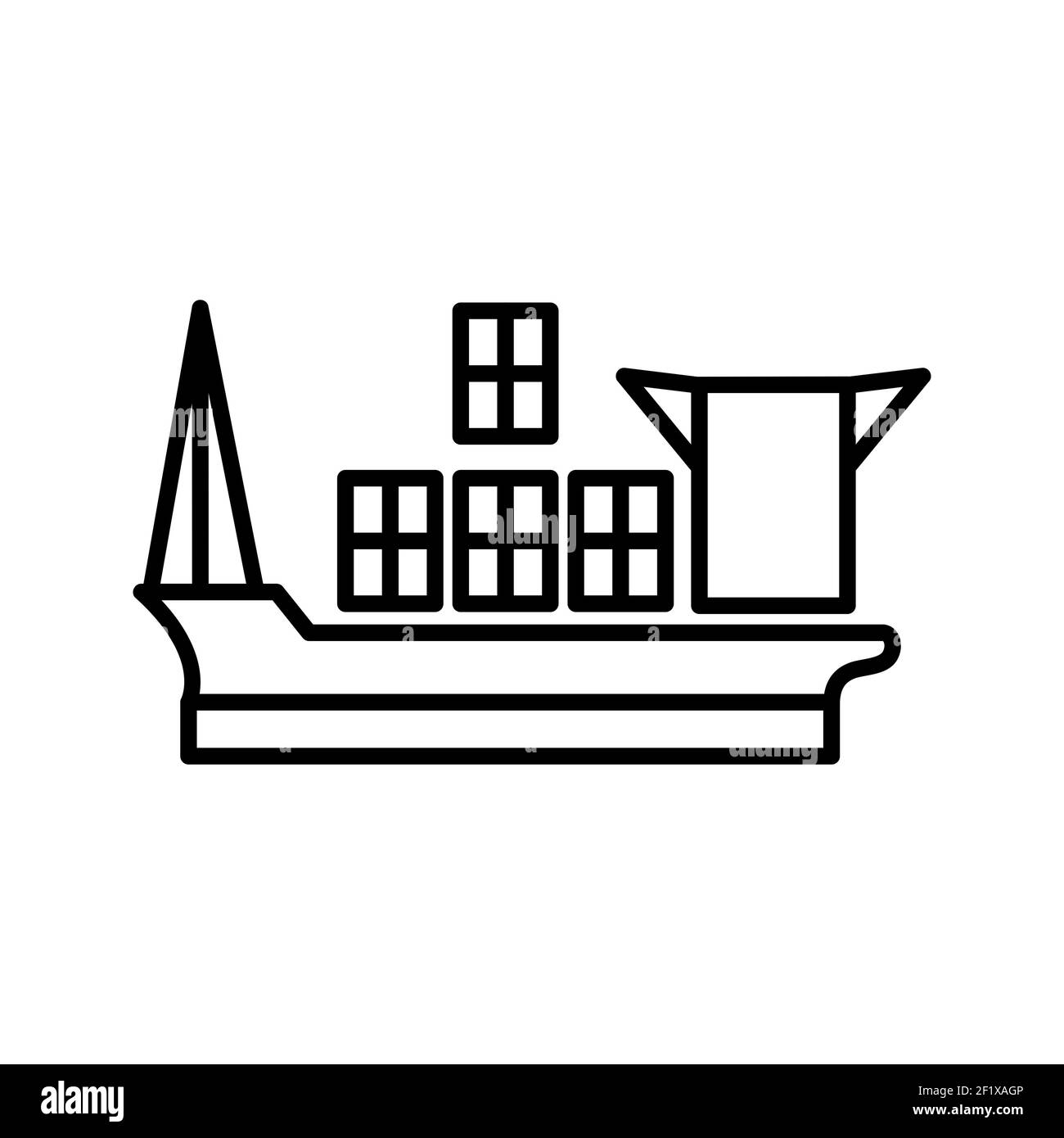 Un'illustrazione di un'icona vettore di linea di nave da carico unica su sfondo bianco Foto Stock