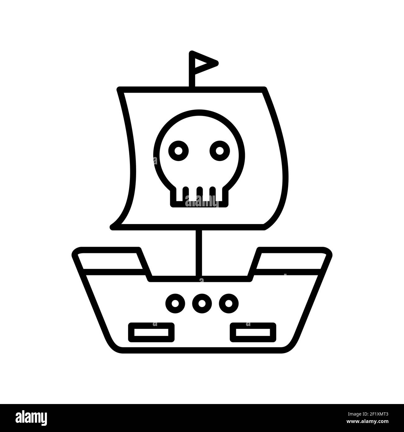 Un'illustrazione di un'icona di vettore della linea di nave pirata unica su sfondo bianco Foto Stock