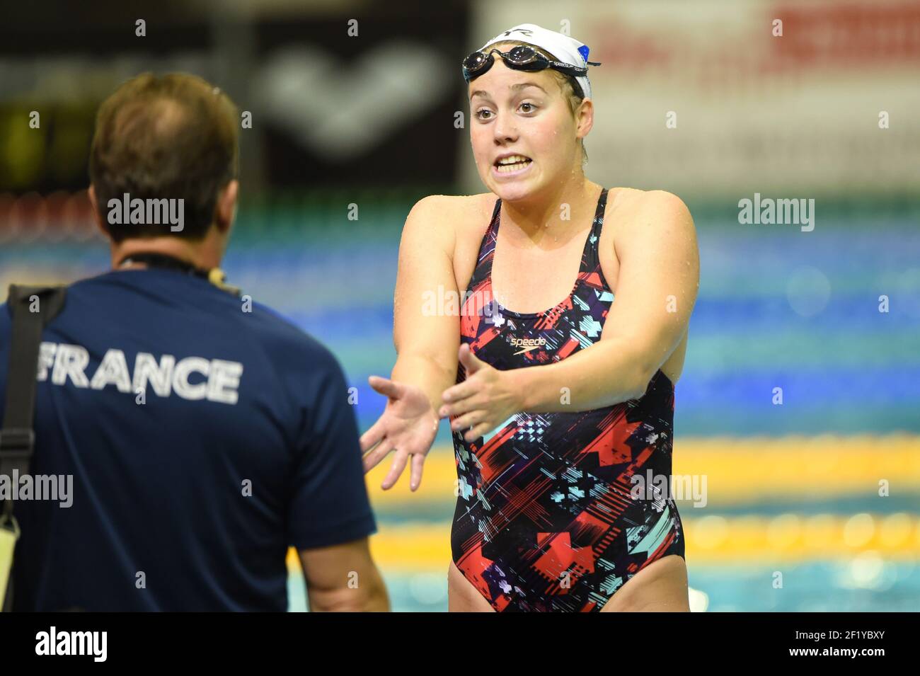 Lara Grangeon (fra) durante il 32° Campionato europeo LEN 2014, a Berlino, Germania, giorno 6, il 18 agosto; 2014. Foto Stephane Kempinaire / KMSP / DPPI Foto Stock