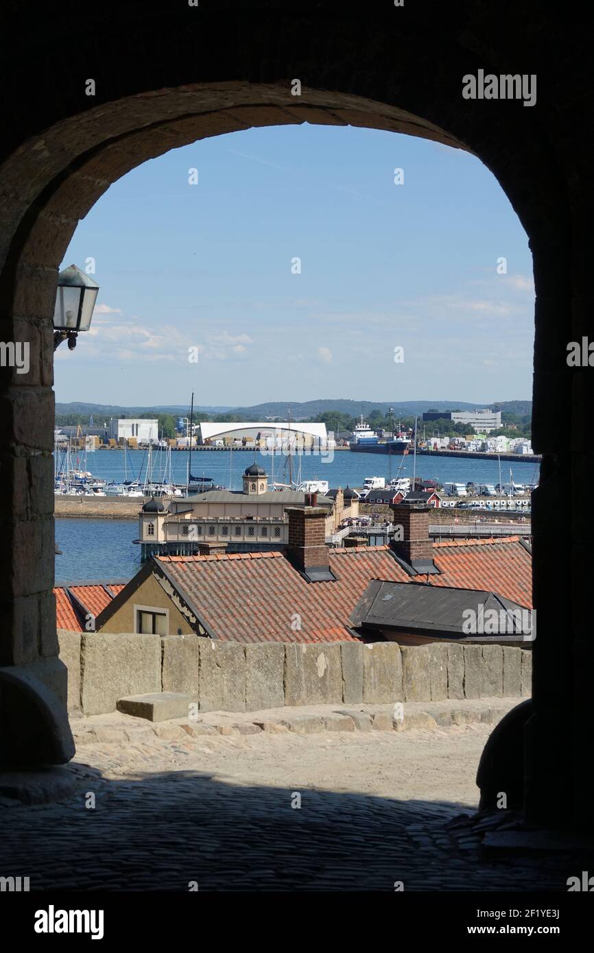 Porta alla fortezza di Varberg, Svezia Foto Stock