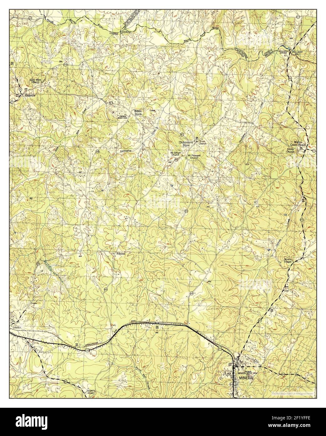 Mineral, Virginia, mappa 1942, 1:31680, Stati Uniti d'America da Timeless Maps, dati U.S. Geological Survey Foto Stock
