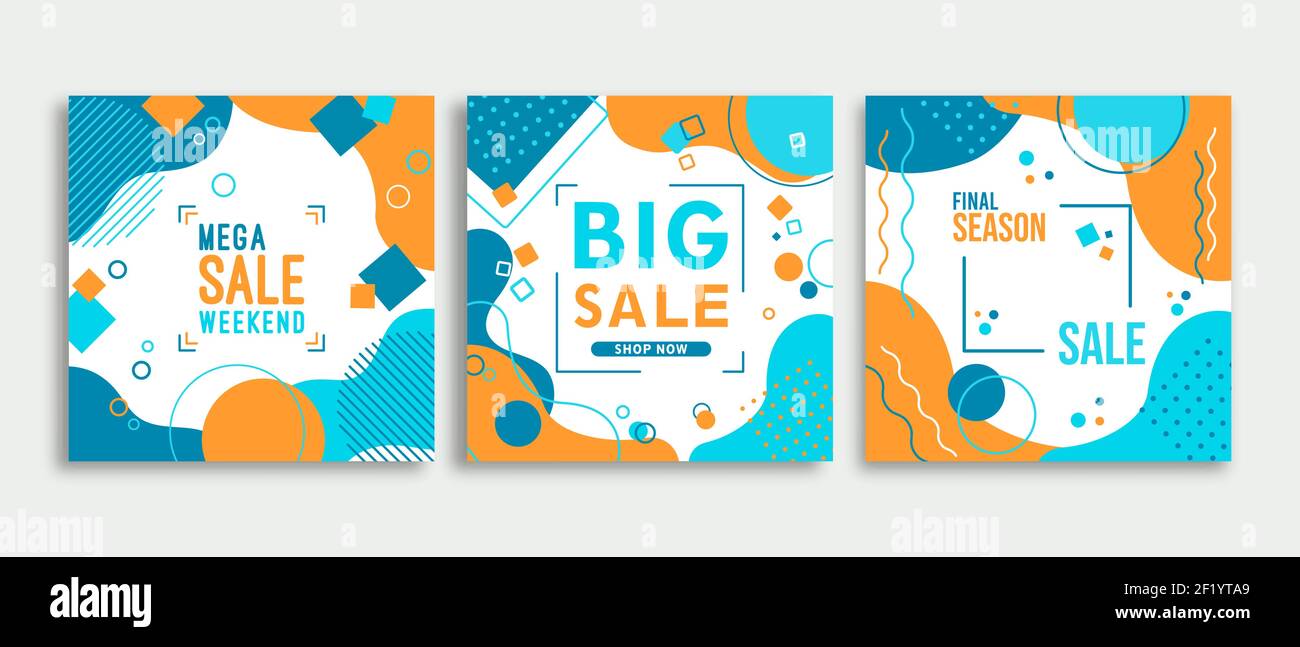 Set di poster con modello di vendita moderno. Collezione colorata di design geometrico per la promozione web business, speciale sconto pacchetto etichetta evento con creat Illustrazione Vettoriale