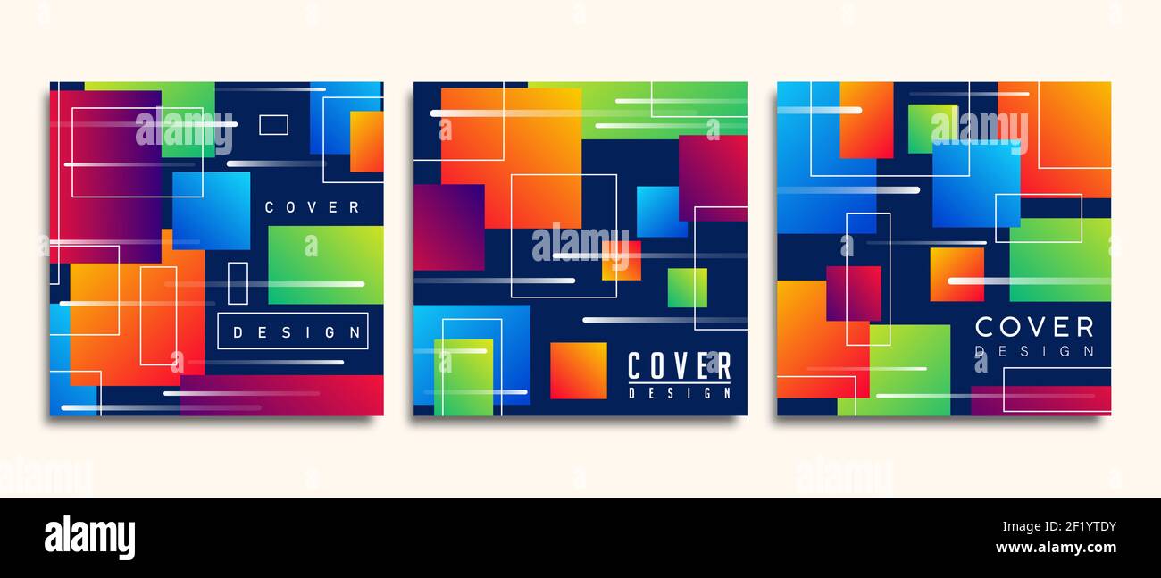 Set di cover colorate con forma geometrica astratta. Decorazione futuristica al neon, pacchetto di etichette tecnologiche moderne per presentazioni di prodotti alla moda o co creativo Illustrazione Vettoriale