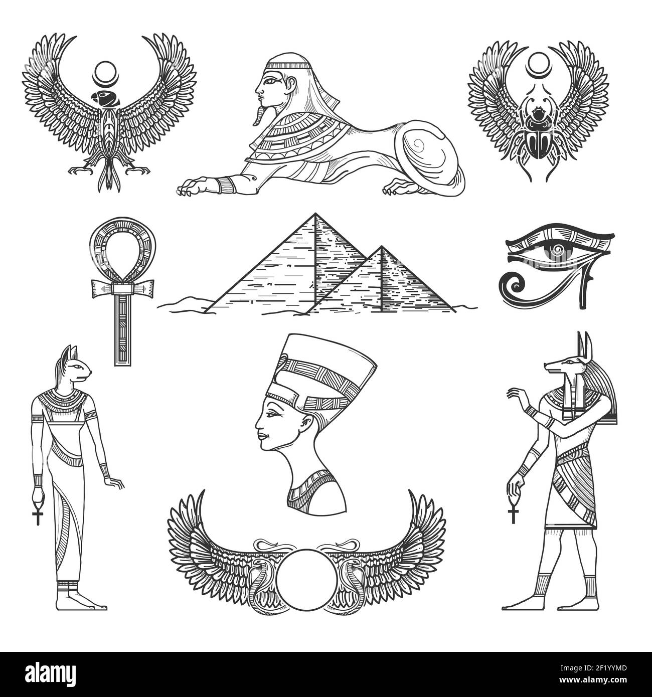 Egitto simboli cultura, carattere icona, antica piramide, illustrazione vettoriale Illustrazione Vettoriale