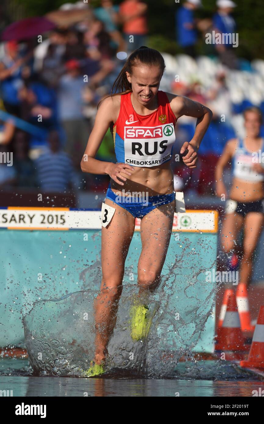 Ekaterina Ivonina (RUS) compete su 3000 m la finale femminile di Steeplechase durante i Campionati europei di atletica Team Super League 2015, a Cheboksary, Russia, il 20-21 giugno 2015 - Foto Stephane Kempinaire / KMSP / DPPI Foto Stock